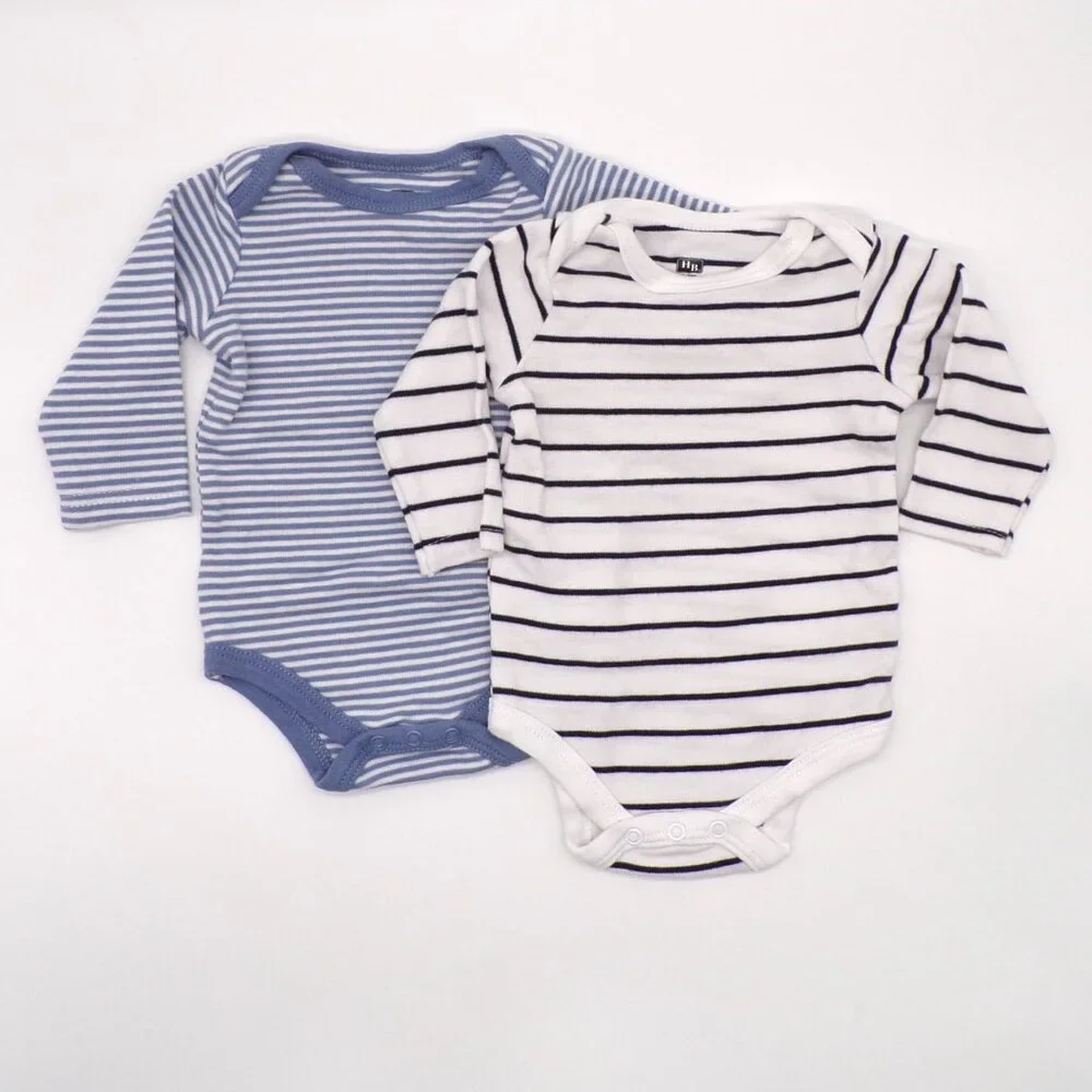 HB Striped Bodysuits Baby Boy Clothes 0-3 Months Lot of 2 Blue White Long Sleeve